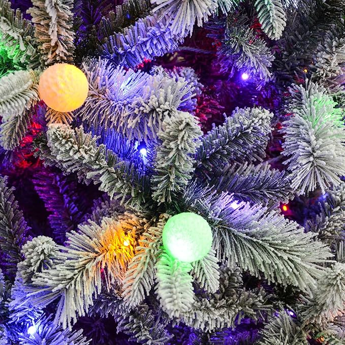 Christmas Decorations Tree, 7.5ft Prelit Flocked Christmas Tree with Warm White & Multi-Color Lights,Premium Artificial Flocked Trees Full Branch Tips,First Choice Decorations for Xmas