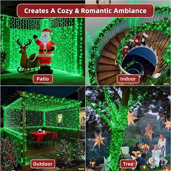 300LED 75FT Christmas Lights Indoor, LED Christmas Tree Decoration Lights with 12 Modes & Timer Memory, Dimmable Plug in Waterproof LED Xmas Light for Yard Trees Wedding Party Holiday Green