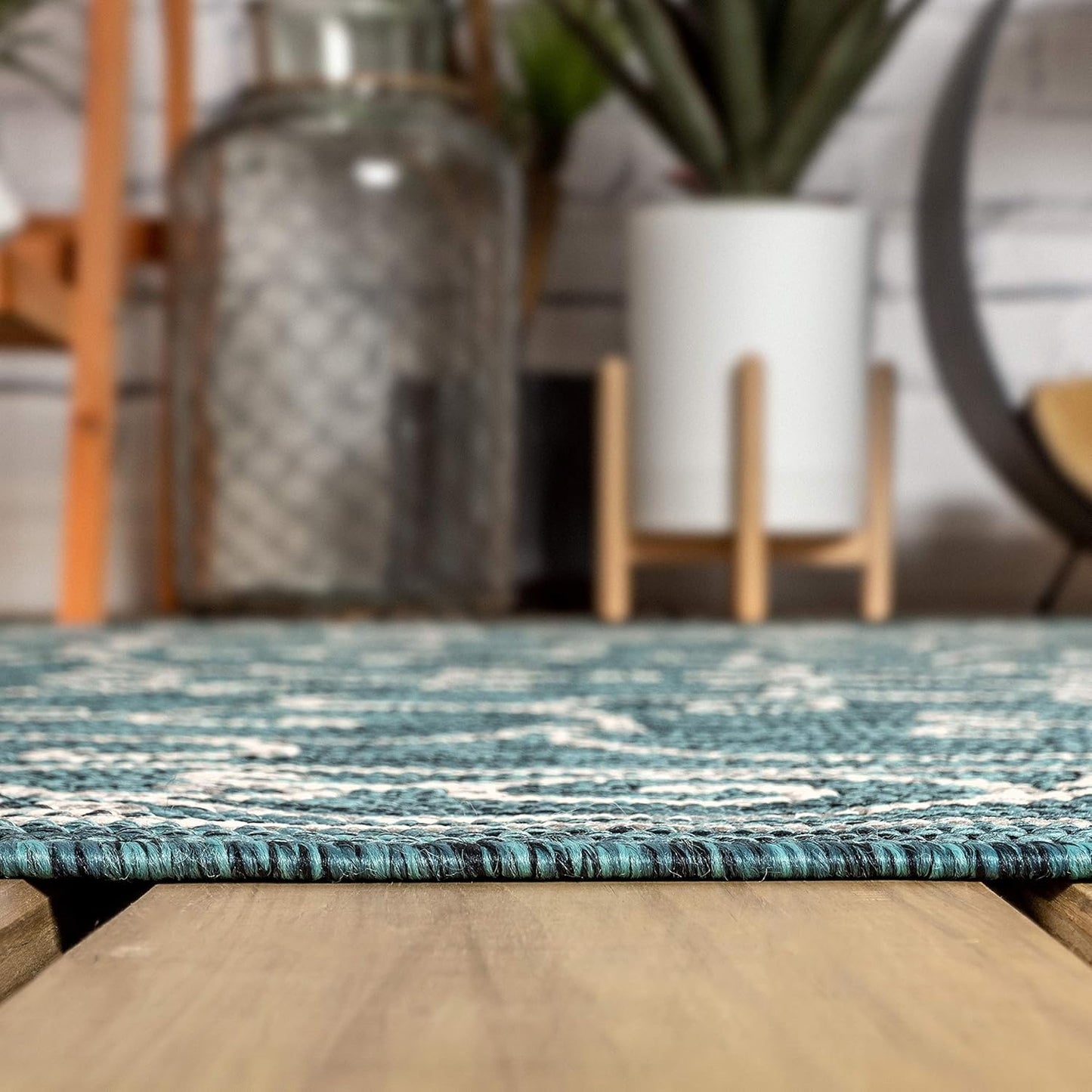 JONATHAN Y Vintage Filigree Indoor Outdoor Area Rug 8X10 Teal/Gray, Charleston Textured Weave for Backyard, Patio, Porch, Easy-Cleaning, High Traffic, Pet-Friendly, Non-Shedding (SMB106F-8)