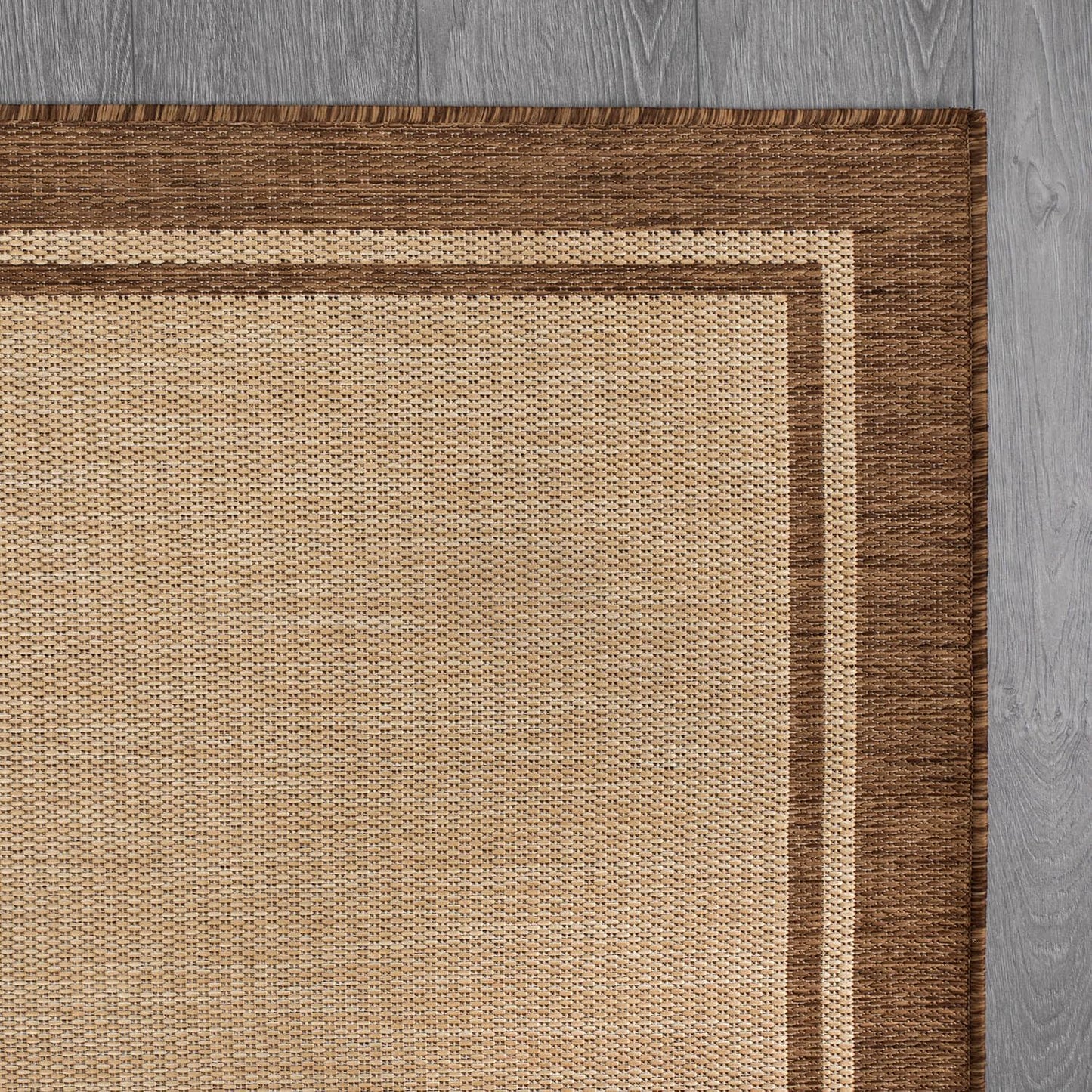 CAMILSON Outdoor Rug 6x9 Bordered Natural Brown Modern Area Rugs for Indoor and Outdoor Patios, Kitchen and Hallway Mats, Washable Porch Deck Outside Carpet (Border Jute, 6 x 9)