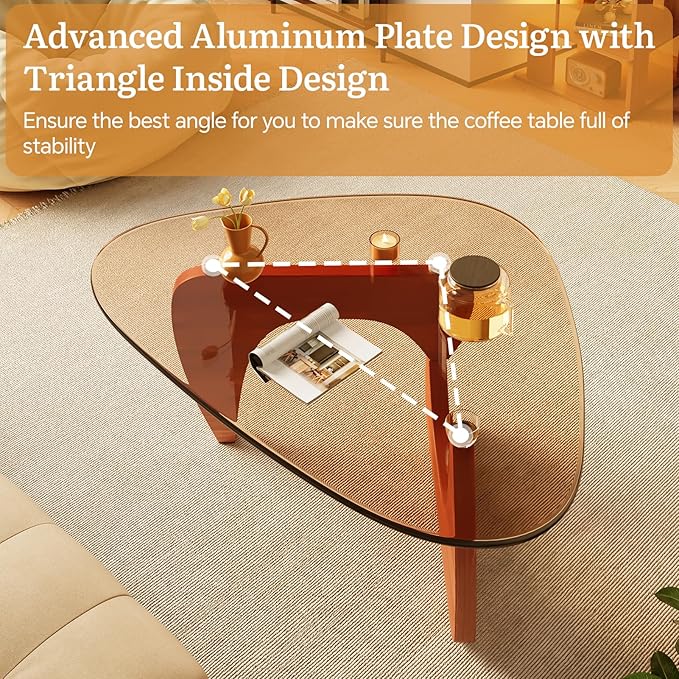 Coffee Tables Glass Small Farmhouse Coffee Table Mid-Century Modern Wood Center Table for Living Room, Walnut Brown, 44 Inch