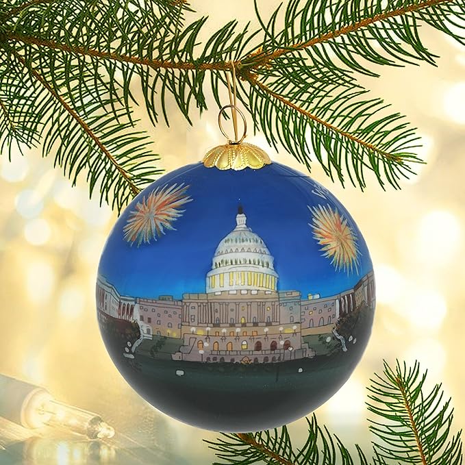 Blown Glass Christmas Ornament | U.S. Capitol Fireworks | Hand Painted Inside | Original Art | Includes Gift Box