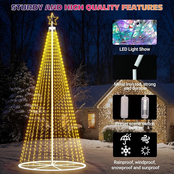 Led Outdoor Christmas Tree, 20 FT Prelit Smart Outside Christmas Tree Light Show App Control with 1512 LED Lights Color Changing Sync APP & Remote Control Lighting