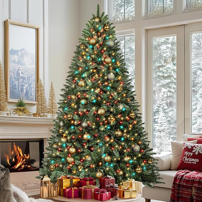 HOLLO STAR 7.5 ft Prelit Christmas Tree with 396 LED Lights, App Control, Artificial Christmas Tree with Multi-Color RGBW Lights, 1542 Branch Tips, Metal Base, Easy to Assemble, for Home, Party