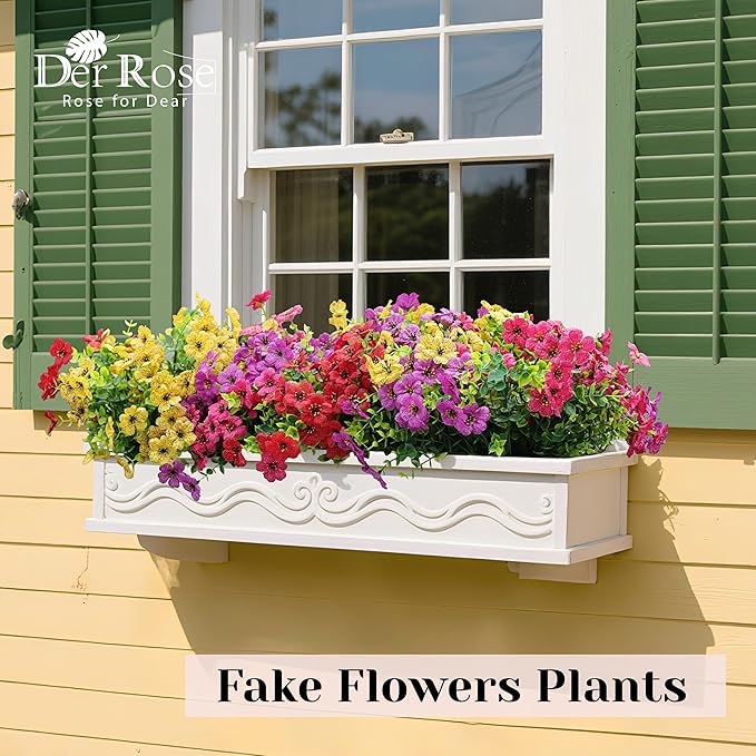 Der Rose 12 Bundles Artificial Flowers for Outdoors Fake Flowers Plants Spring Summer Decoration UV Resistant for Outside Home Porch Patio Garden Decor