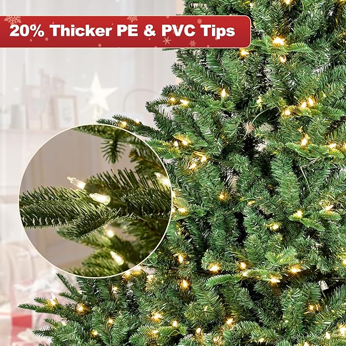 Prelit Spruce LED Christmas Tree - 7ft Artificial with Lights & 2296 Mixed PVC Tips, Auto Hinged for Office/Home Decor