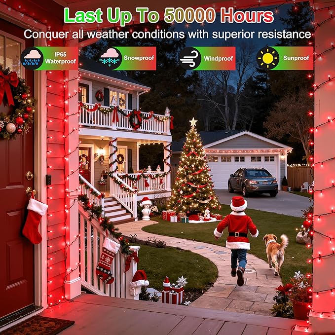 470FT 1500LED Christmas Lights, 12 Modes Red Outdoor String Lights with Timer & Dimmable, Waterproof Green Wire Christmas String Lights for Indoor Tree Xmas Patio Fence Balcony Garden Party Decor
