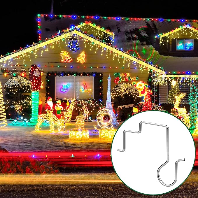 120 Pcs Christmas Gutter Light Hooks, Stainless Steel Christmas Gutter Clips, Outdoor Mesh Light Hanger Hook for Xmas Halloween Holiday Party Hanging Decoration