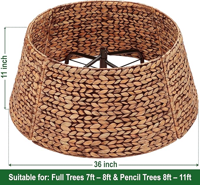 CENBOSS Rattan Christmas Tree Collar, Wicker Tree Skirt & Stand Base Cover (Brown Wash, 36 inch)
