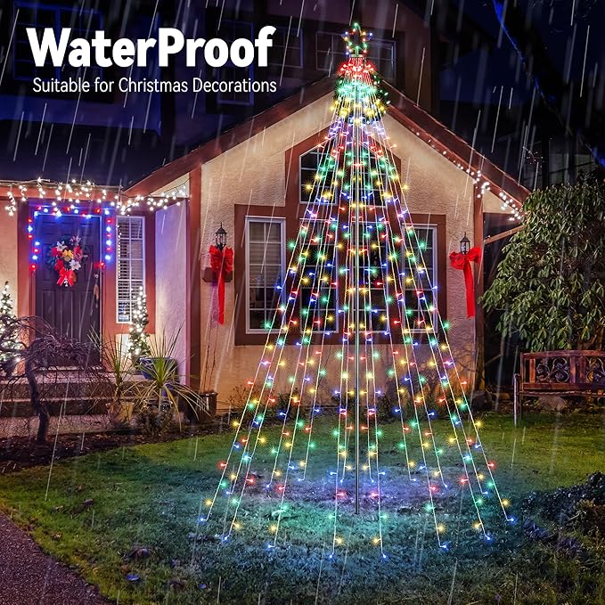 Flacchi 10 FT 404 LED Star String Lights Outdoor - Pole Set with Remote, Multiple Lighting Modes, Timer, and Waterproof Feature for Ultimate Holiday Decor (Multicolor)
