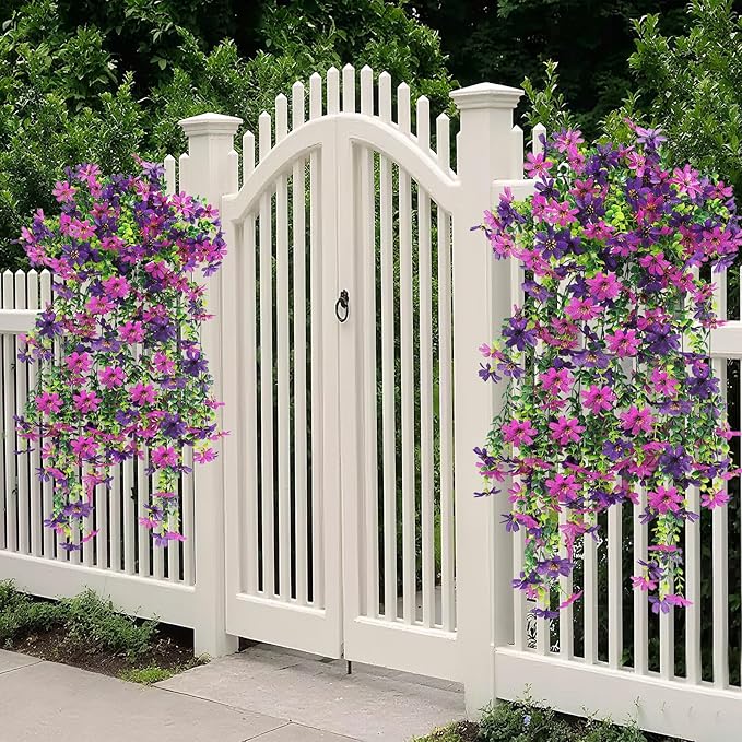 Geegoods Artificial Flowers for Outdoors Decoration, 4Pcs Faux Hanging Mums UV Resistant Realistic Silk Flowers for Outside Patio Porch Garden Yard Balcony Fall Decor
