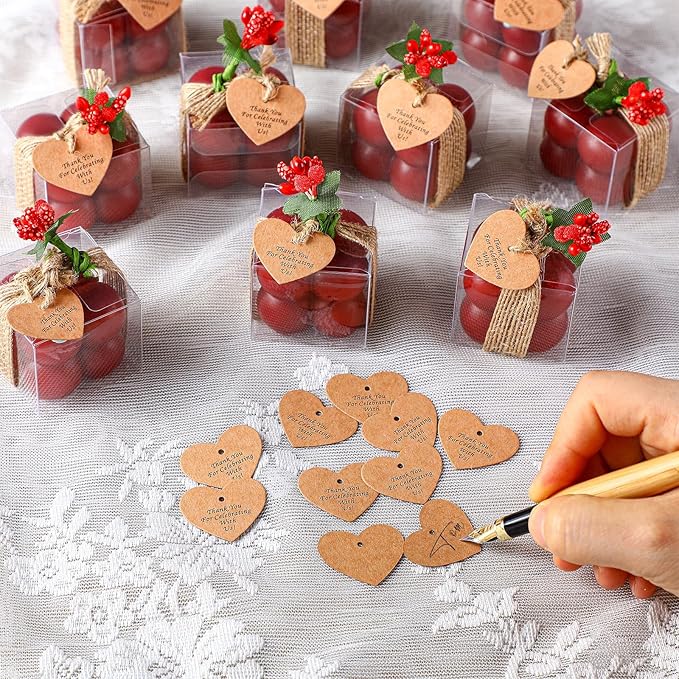 MTLEE 30 Sets Mini Bubble Candles Wedding Favors Gifts for Guests 1.57" x 1.38" Bubble Candles with Cards Dried Flowers DIY Gift Set for Baptism Party Bridal Shower Thank You Gifts (Burgundy Red)