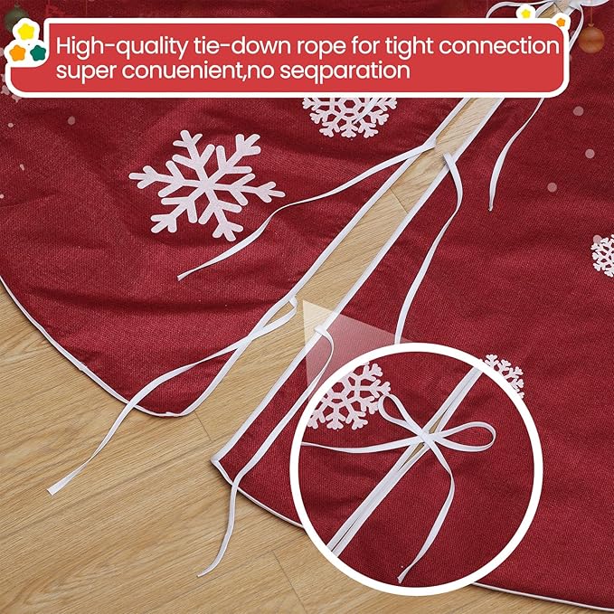100 Inch Large Christmas Tree Skirt, Burlap Tree Skirt White Snowflake Xmas Mat for Christmas Home Farmhouse Holiday Indoor Outdoor Decoration