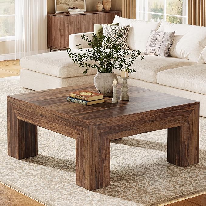 Tribesigns 39.4-Inch Square Coffee Table for Living Room, Farmhouse All MDF Center Cocktail Tea Table with Sturdy Wooden Legs, Easy Assembly, Dark Brown