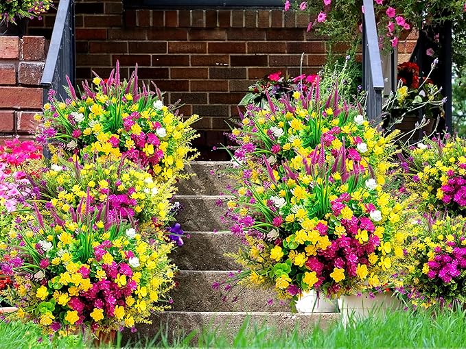 20 PCS Artificial Flowers for Outdoors, Artificial Plants UV Resistant Fake Flowers Outdoor Spring Summer Decor, Realistic Colorful Plastic Faux Flowers for Outside Porch Window Box Yard