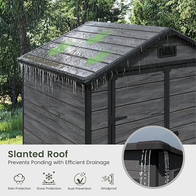 Amopatio Outdoor Storage Shed with Floor,5x3 FT Lockable Plastic Tool Shed with Ventilation,Waterproof Resin Garden Sheds for Backyard,Patio,Lawn and Bike Dark Grey