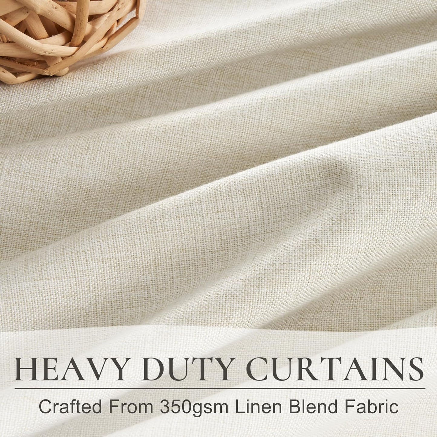 Warm Cream Extra Long Pleated Black Out Curtains 105 Inches Long for Living Room, Natural Linen Blend Patio Door Curtain with Track&Back Tab 2 Panels Set Insulated Privacy Window Drapes (40"Wx105"L）