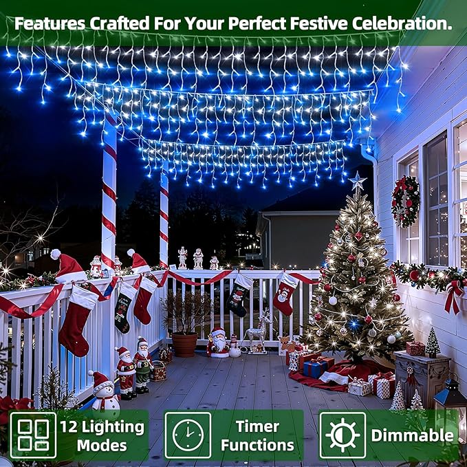 1620 LED Christmas Lights with 360Drops, 164ft 12 Modes Blue and White Outdoor String Lights with Timer Dimmable, Waterproof Hanging Twinkle Lights for Outside Holiday Wedding Party Eaves Yard Decor
