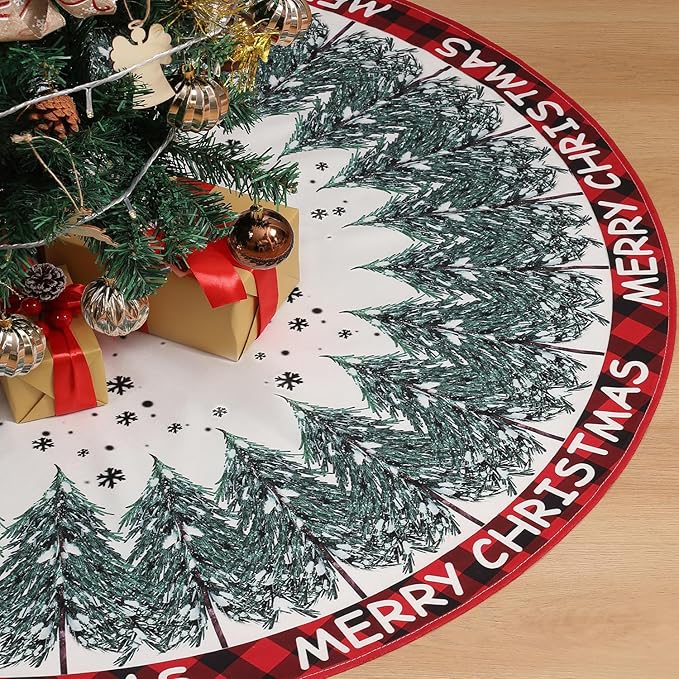 Christmas Tree Skirt 48 Inch, Merry Christmas Snowflake Design, Thick Flannel Fabric, Winter Holiday Tree Mat Decoration