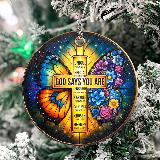 Christian Gifts for Women Faith - You are Xmas Hanging Ornaments - Butterfly Cross Ornament - Catholic - Religious - Spiritual Gift for Her Wife Ladies Queen