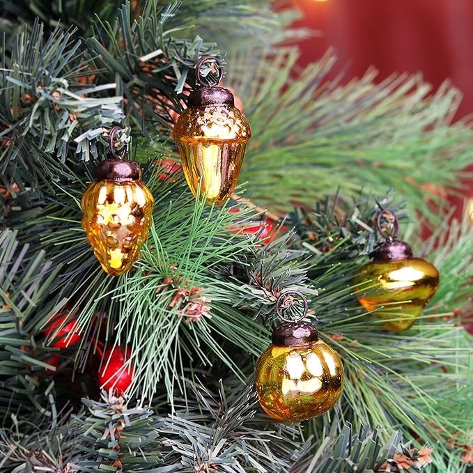 IndianShelf 50 Pieces Gold & Purple Glass Vintage Christmas Ornaments Mini Bulk Decorative Ornaments for Halloween, Christmas Tree, New Year, Valentine Day, Holidays, Event and Wedding (25 * 2 Boxes)