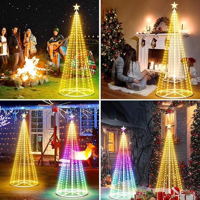 5FT+6FT+7.5FT Smart Cone Christmas Tree, Multicolor Prelit Outdoor Christmas Tree Lights, Music Sync, App & Remote Control, LED Light Show Tree for Indoor Outdoor Decorations