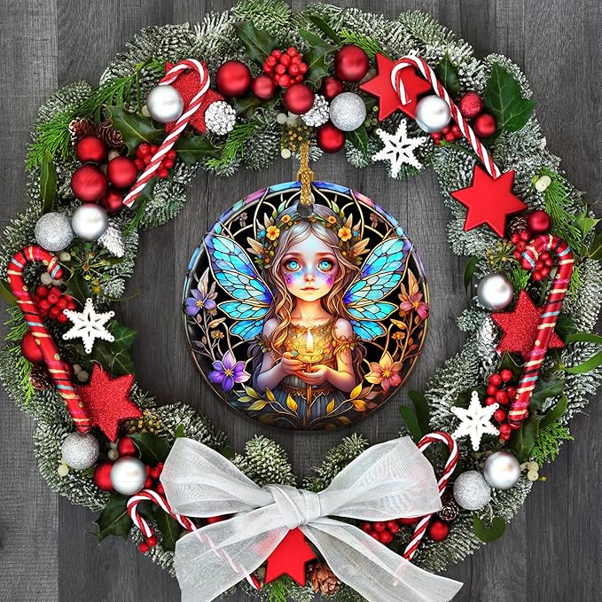 Stained Ceramic Fairy Ornament - Fairy Christmas Ornaments - Christmas Tree Ornaments - Christmas Decorations - Fairy Decor for Office, Room, Home - Holiday Present Ideas - A