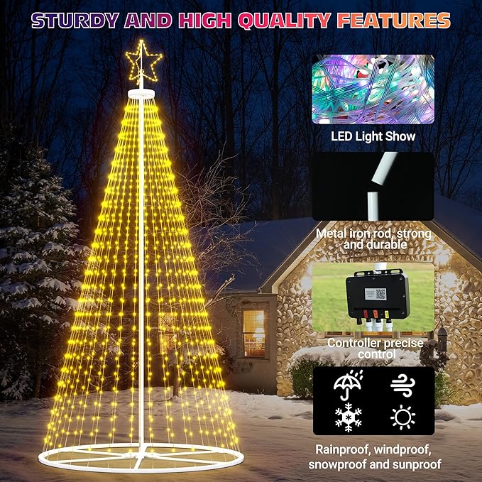 Led Outdoor Christmas Tree, 16 FT Prelit Smart Outside Christmas Tree Light Show, App Control with 660 LED Lights Color Changing, Cone Tall Star Topped Christmas Trees for Yard & Garden