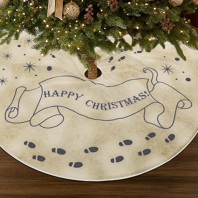 48 Inch Magical Wizard Christmas Tree Skirt Vintage Christmas Decorations Large Hand Drawn Magical Xmas Tree Skirt for Xmas Farmhouse Birthday Holiday Party Decorations
