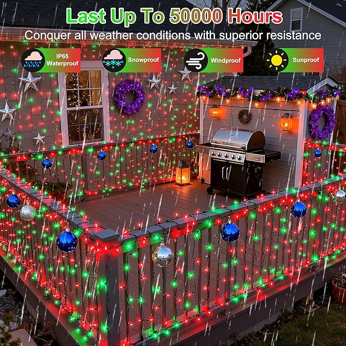 470FT 1500LED Christmas Lights, 12 Modes Red and Green Outdoor String Lights with Timer & Dimmable, Waterproof Green Wire Christmas String Lights for Indoor Tree Xmas Patio Fence Balcony Garden Party