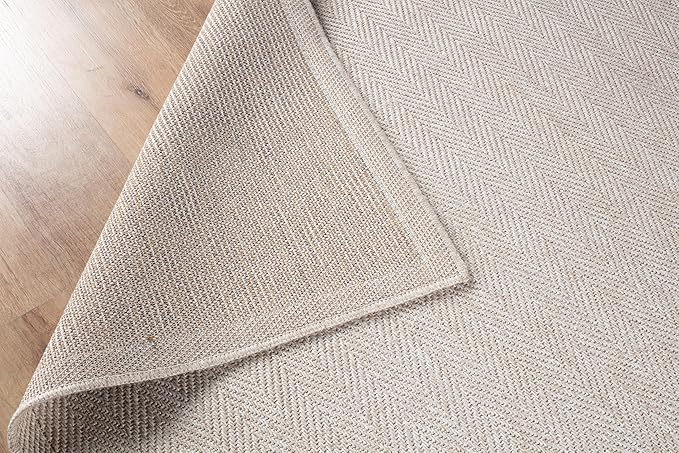 CAMILSON Easy Jute Rug 8x10, Indoor Outdoor Off-White Color Fiber Area Rugs for Living Room and Patio Rug Herringbone Seagrass Boho Woven Design Easy-Cleaning Washable Outside Carpet Alfombras 8 x 10