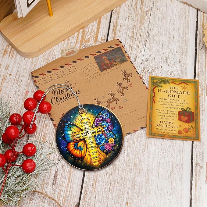Christian Gifts for Women Faith - You are Xmas Hanging Ornaments - Butterfly Cross Ornament - Catholic - Religious - Spiritual Gift for Her Wife Ladies Queen
