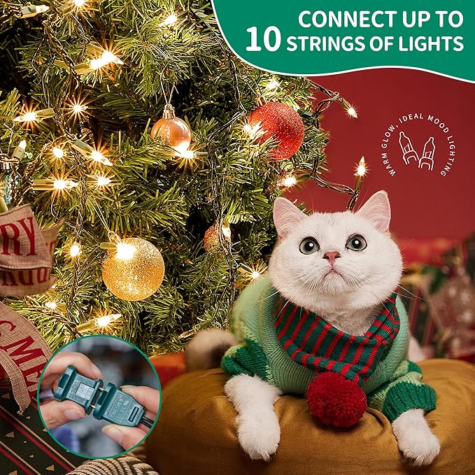 HEYFUNi Clear Christmas Lights 50Count 13Feet White Christmas Tree Lights Set, Incandescent Bulb Mini String Lights for Indoor Outdoor Tree Party Weeding Home Xmas Holiday Decorations, Green Wire