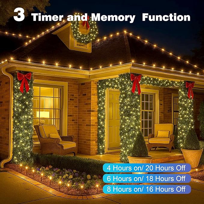 Christmas Lights 400 LED 131 FT, IP67 Waterproof Christmastree Lights with 8 Modes, Remote Control 3 Timers & Memory Function Xmas Decorations for House and Holiday (Warm White)