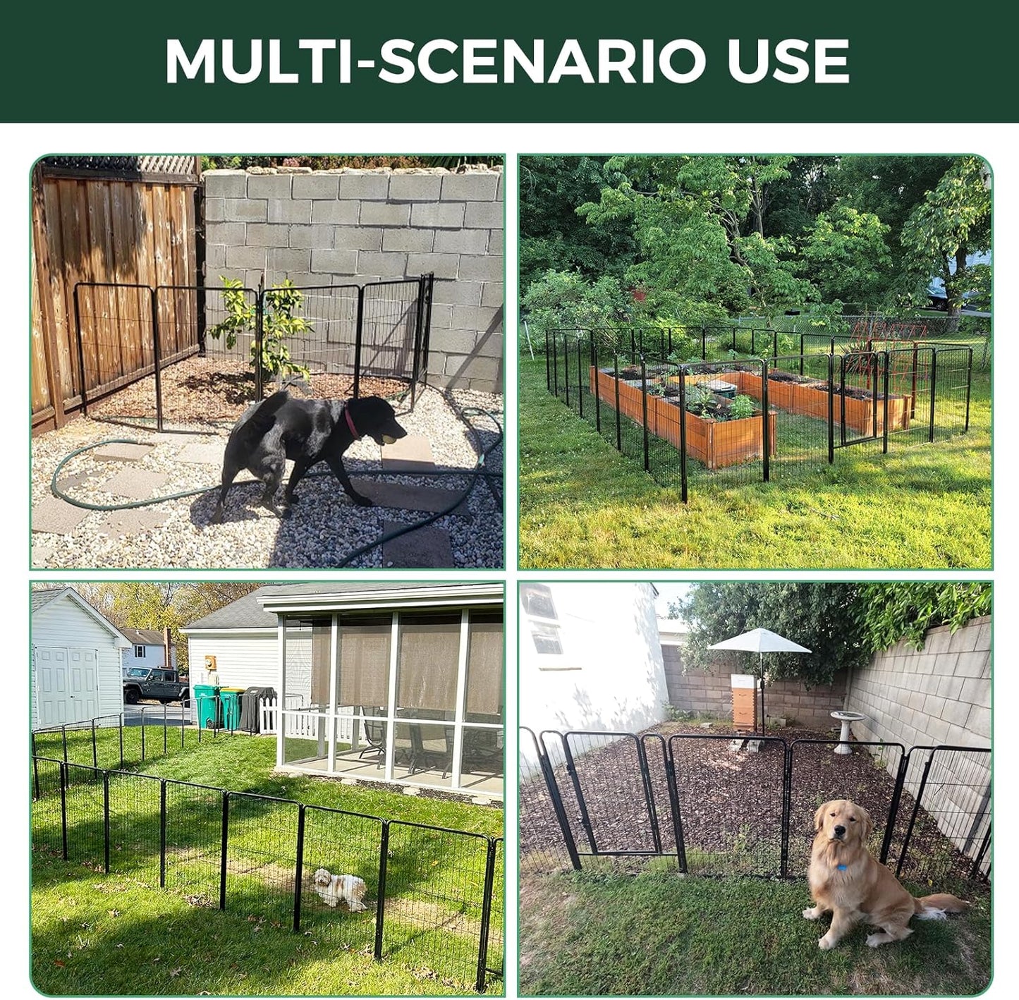 FXW Garden Fence Outdoor for The Yard – 40in(H) x 9.0ft(L) Heavy Duty Metal Animal Barrier for Dog and Rabbit, Decorative Dog Fence, 4 Panels, Black