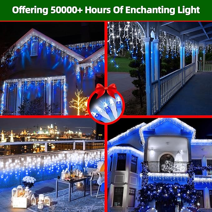 1620 LED Christmas Lights with 360Drops, 164ft 12 Modes Blue and White Outdoor String Lights with Timer Dimmable, Waterproof Hanging Twinkle Lights for Outside Holiday Wedding Party Eaves Yard Decor