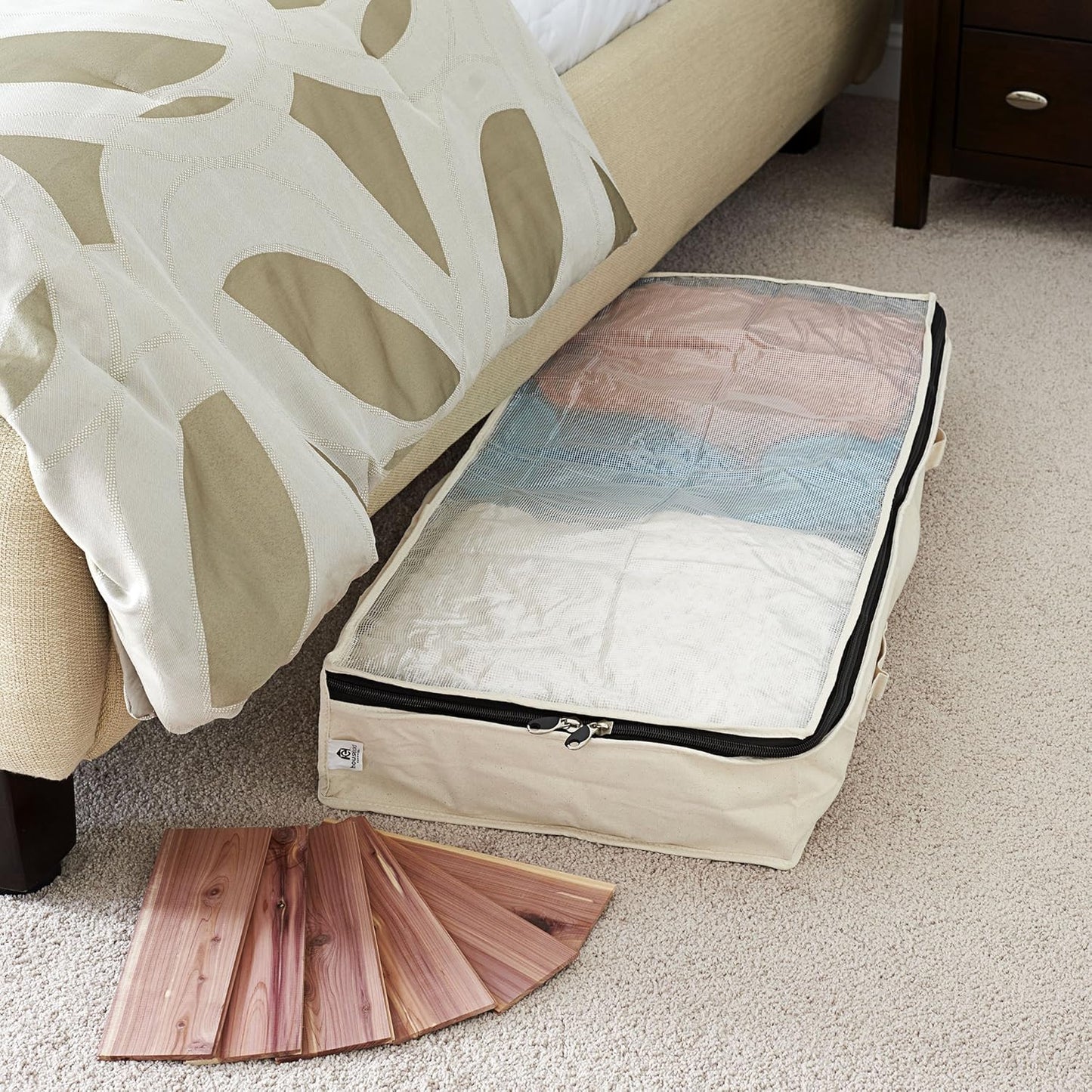 Household Essentials Cotton Canvas Under Bed Clothing and Linen Storage Bag | Natural