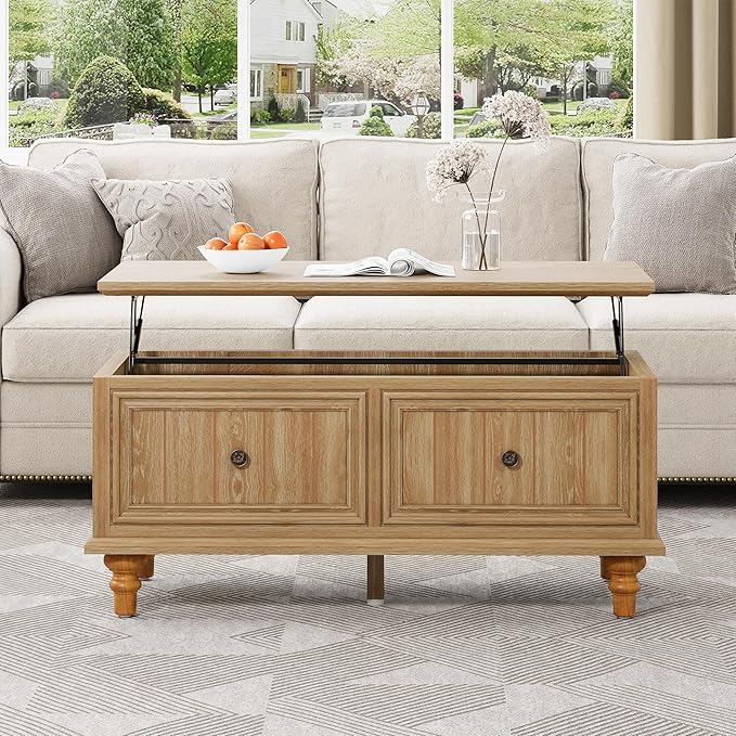 Lift Top Coffee Table with Storage, 39" Wood Rectangular Center Table with Lifting Top, Sturdy Space-Saving Dining Table for Living Room Home Office Small Space (Natural)