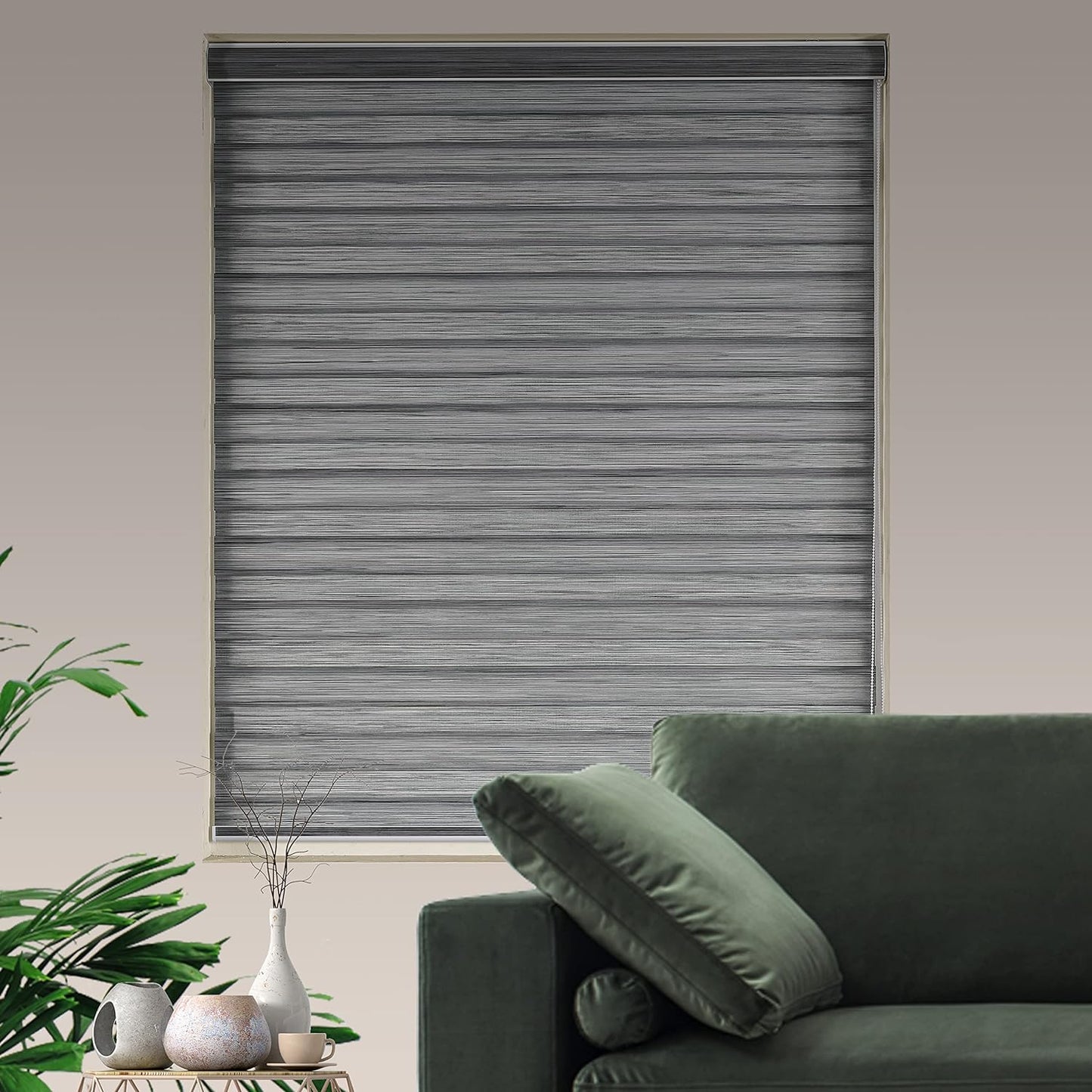 Zebra Blinds for Windows, Free-Stop Zebra Shades, Dual Layer Light Filtering Sheer Blinds for Indoor Windows, Roller Window Shades for Privacy (24" W X 72" H, Grey)