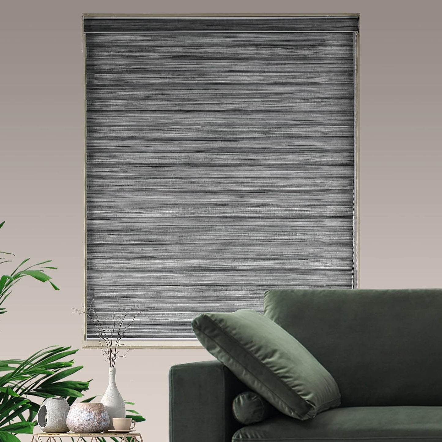 Zebra Blinds for Windows, Free-Stop Zebra Shades, Dual Layer Light Filtering Sheer Blinds for Indoor Windows, Roller Window Shades for Privacy (22" W X 72" H, Grey)