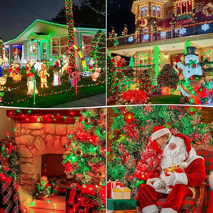 HEYFUNi 50Count Red Green Christmas Lights, Green Wire 13Ft Incandescent Traditional Holiday String Light Set for Indoor Outdoor Use Christmas Tree, Halloween, Valentine Wedding Lighting Decoration