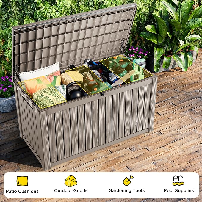 200 Gallon Outdoor Storage Box Waterproof - Outside Resin Deck Box, Lockable Storage Bin for Patio Furniture,Garden Tools,Cushions,Pool Accessories(Grey)