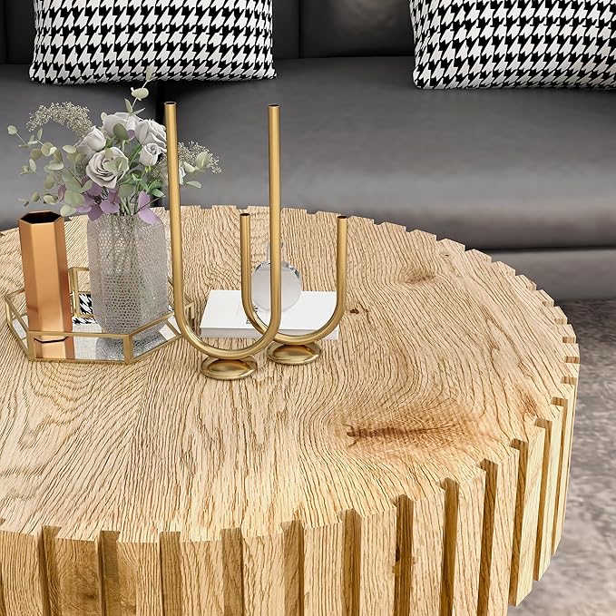 WILLIAMSPACE 31.4" Round Coffee Table for Living Room, Modern Wood Drum Center Table, Accent Side Tea Table for Apartment, Natural Wood Texture, Stable & Durable, Easy to Assemble - Natural