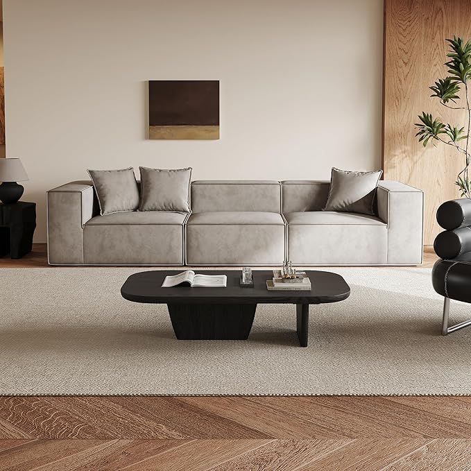Walnut Coffee Table, Mid Century Modern Decor Low Cocktail Tea Table with Rounded Corners for Living Room, Home, Office,Black