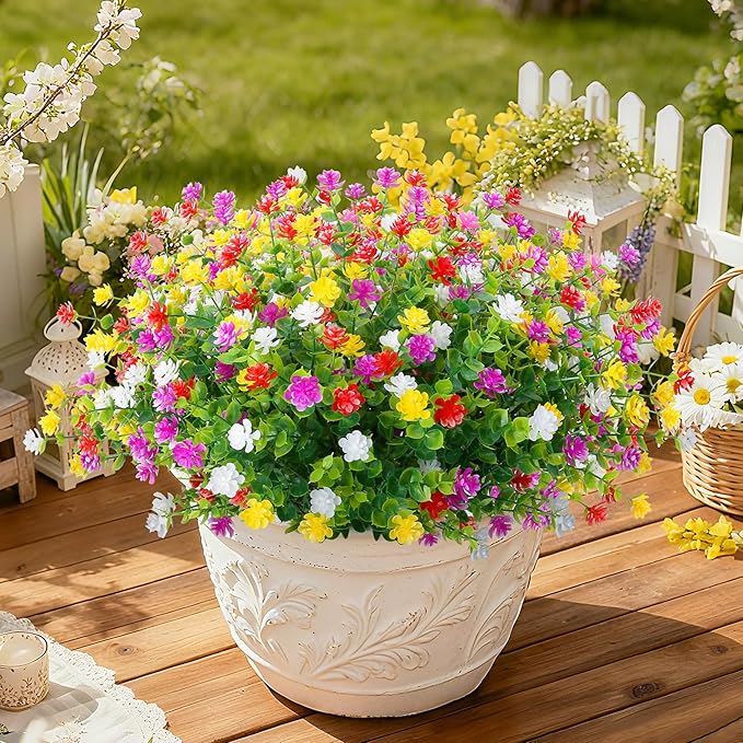 SITUMEIZI Artificial Flowers Outdoor 8 Bundles Faux Fake Plants Realistic UV Resistant for Home Porch Spring Summer Outside Window Box Decor, Mixed Colors