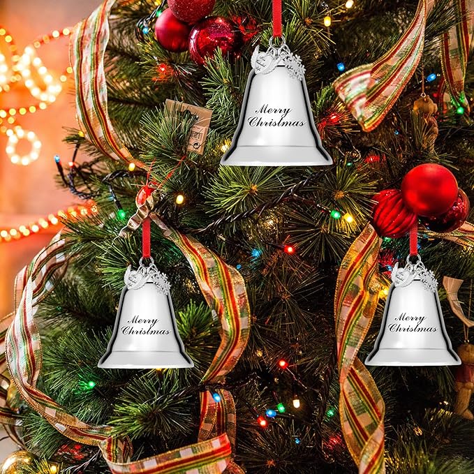 Styleonme Christmas Bell Ornament 2025 – Heart-Shaped Angel Wings with Snowflakes, Inspired by It's a Wonderful Life, Silver Holiday Decoration