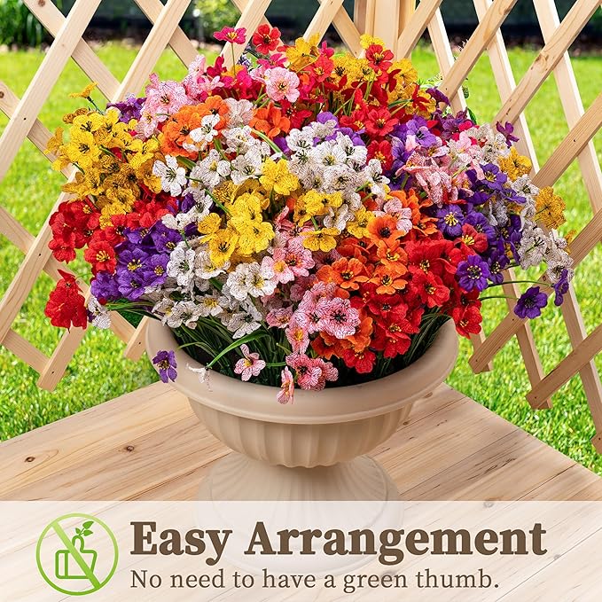 24 Bundles Artificial Flowers for Outdoors/Indoors, Fake Flowers Plants for Indoor Outside Garden Porch Window Box Home Wedding Farmhouse(8 Color)