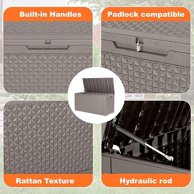 121 Gallon Deck Box with Lock - Resin Waterproof Outdoor Storage Box for Patio Furniture,Garden Tools,Cushions,Pool Accessories(Grey)