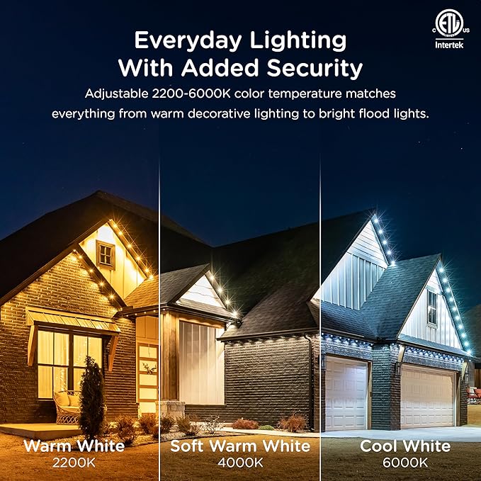 Enbrighten VIBE Eternity Permanent Outdoor Lights, 50ft, 36 RGBWIC LEDs, Smart Everyday Accent Lights, IP67 Waterproof, Compatible with Alexa, Google Home, White, 81102