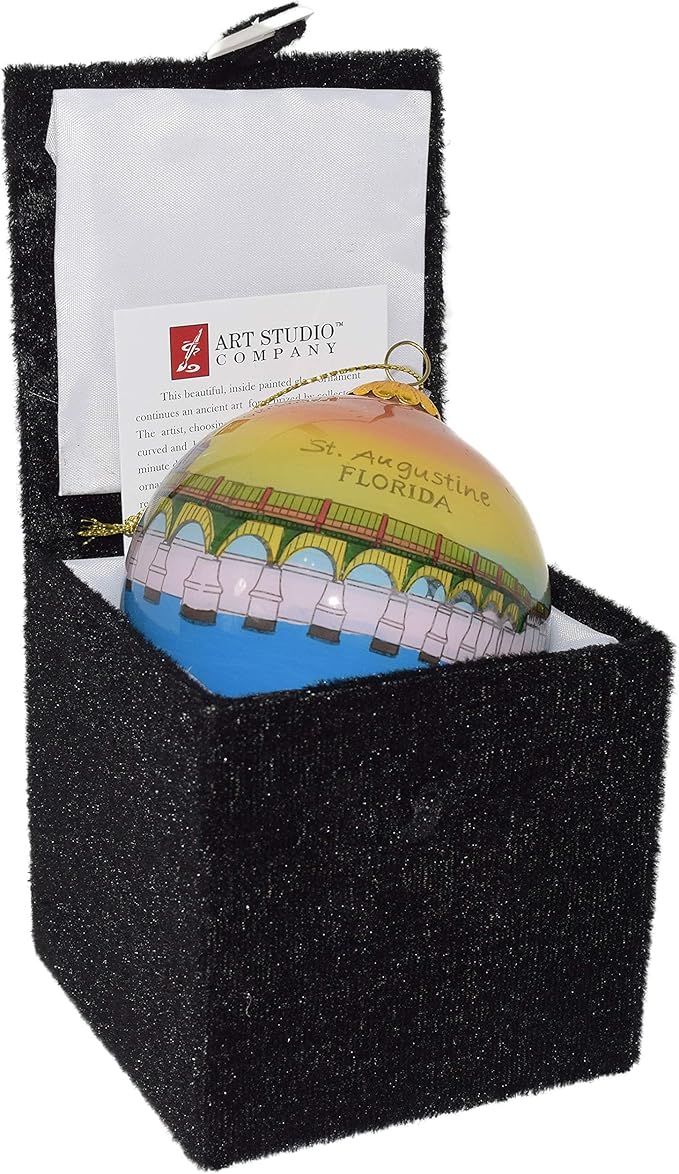 Blown Glass Christmas Ornament | St. Augustine Florida Skyline | Hand Painted Inside | Original Art | Includes Gift Box